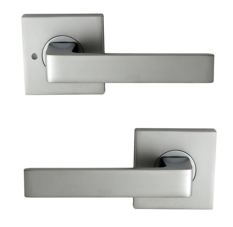 NIDUS DOOR HANDLE MEDITERRANEAN TURIN SQUARE PRIVACY LEVER SET SATIN CHROME - primehardware