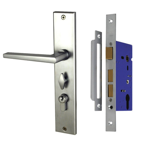 NIDUS Marino OZI-1 Lock Combo Door Lever on Longplate Entrance Set | 3 Finishes - Satin Chrome / Left Hand