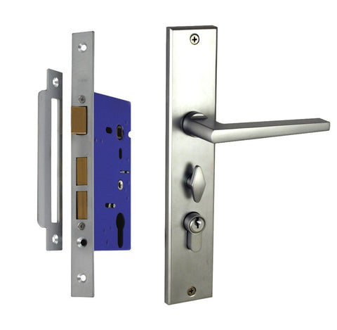 NIDUS Marino OZI-1 Lock Combo Door Lever on Longplate Entrance Set | 3 Finishes - Satin Chrome / Right Hand