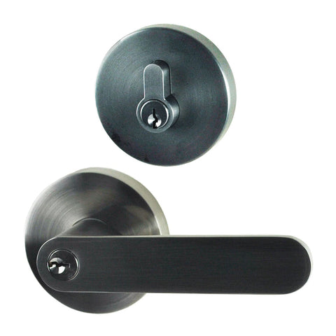 NIDUS Spring Round Rose Radius End Door Lever Keylock Deadbolt Set | 4 Finishes - Brushed Nickel