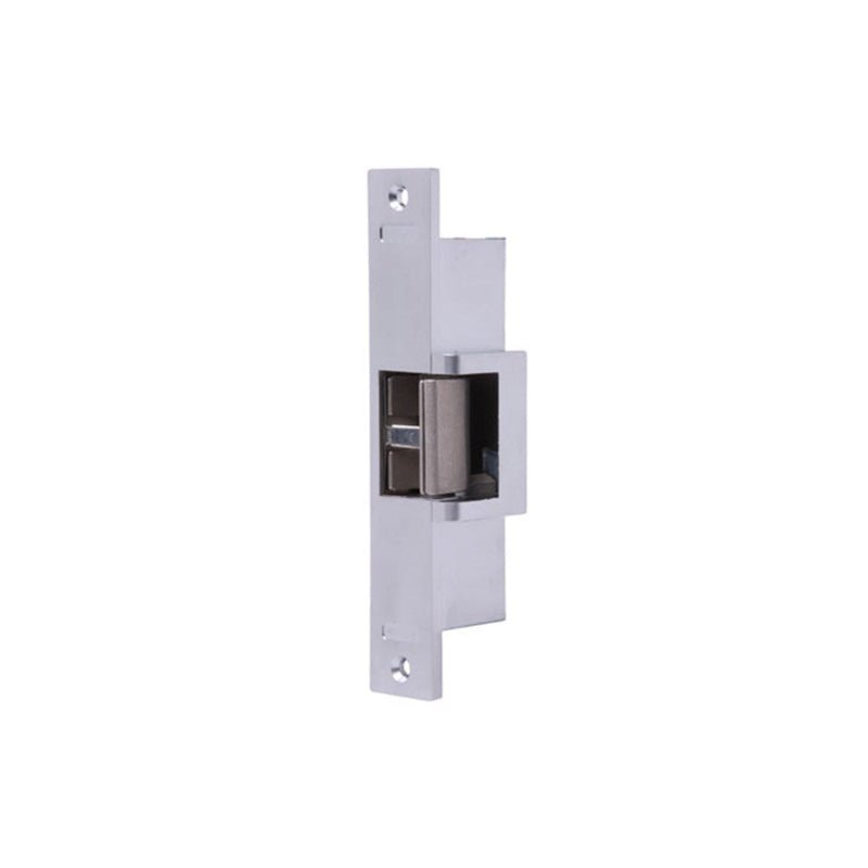 Metallic door lock mechanism on a white background