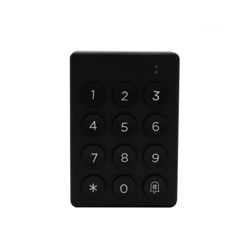 Black keypad with numbers and symbols on a white background