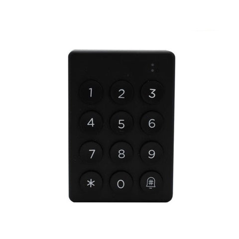 Black keypad with numbers and symbols on a white background