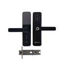 Black digital door lock set on a white background