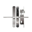 Digital door handle with electronic lock mechanism on a white background