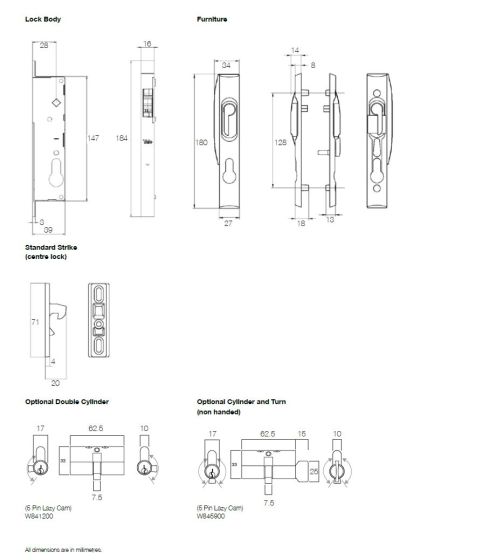 QUATTRO SLIDING SECURITY DOOR LOCK NO CYLINDER Silver