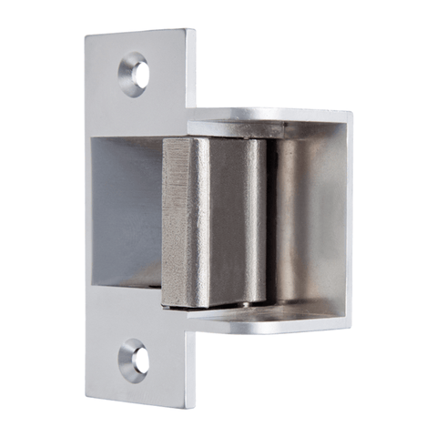 Metallic door roller with bracket on a white background