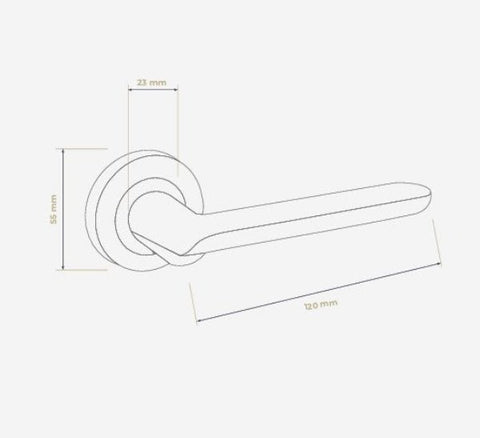 Measurement diagram of a door handle on a white background