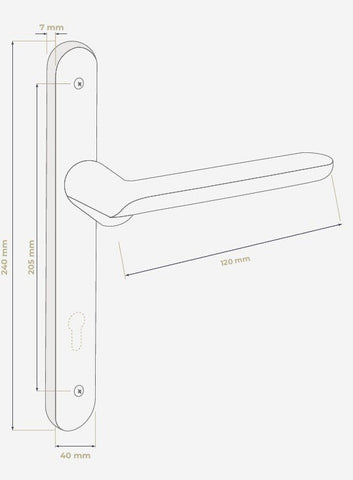 Door handle with dimensions labeled on a white background