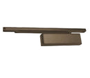 Slide arm bronze door closer on a white background