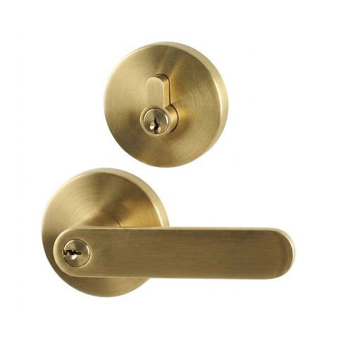 NIDUS Spring Round Rose Radius End Door Lever Keylock Deadbolt Set | 4 Finishes - Satin Brass
