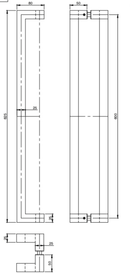 Austyle Entry Pull Handle — Square Tube Offset Double | 316SS Satin Stainless Steel 625mm 80mm Offset - primehardware