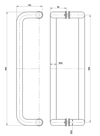 Austyle Entry Pull Handle — Double | 316SS Satin Stainless Steel 600mm 32mm - primehardware