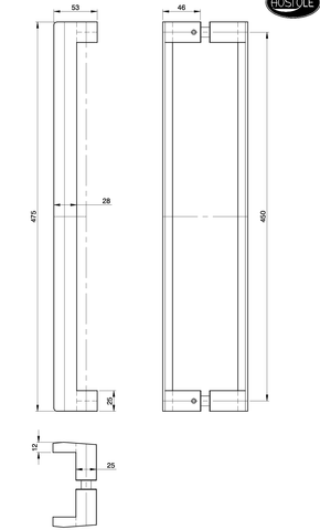 Austyle Entry Pull Handle — Offset Tapered Face Double | 316SS Satin Stainless Steel 475mm - primehardware