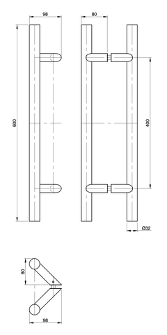 Austyle Entry Pull Handle — Offset Double | 316SS Satin Chrome 600mm - primehardware