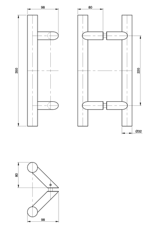 Austyle Entry Pull Handle — Offset Double | 316SS Satin Stainless Steel 350mm - primehardware