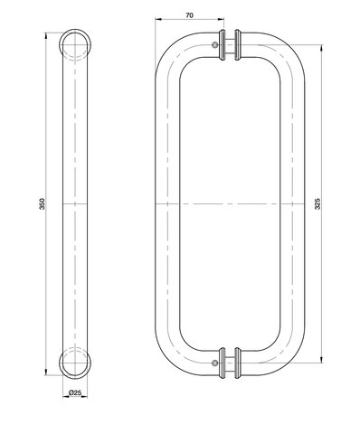 Austyle Entry Pull Handle — Straight Tube Double | 316SS Satin Stainless Steel 350mm 25mm - primehardware