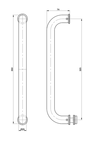Austyle Entry Pull Handle — Straight Tube Single | 316SS Satin Stainless Steel 350mm 25mm - primehardware