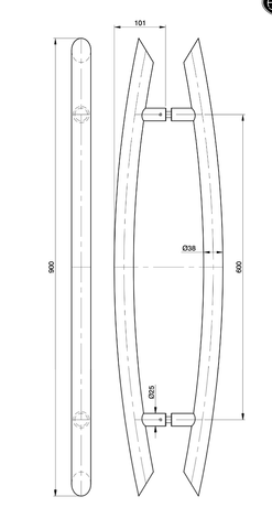 Austyle Entry Pull Handle — Double | 316SS Satin Stainless Steel 900mm 32mm - primehardware