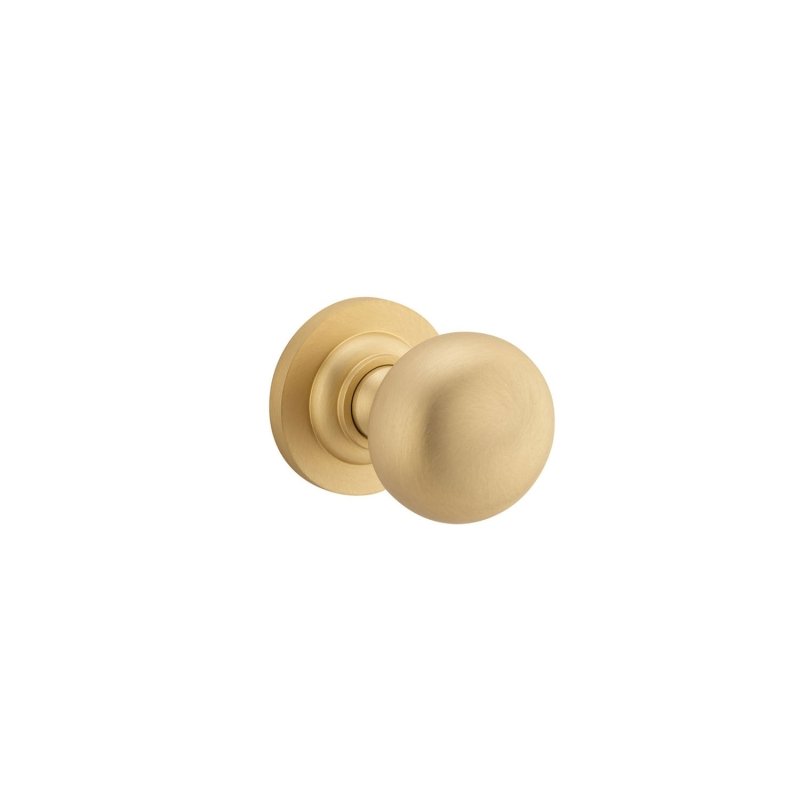 IVER Cambridge Door Knob On Round Rose Concealed Fix | Lever Set Only | 8 Finishes - Brushed Brass