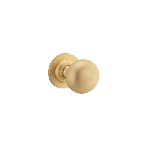 IVER Cambridge Door Knob On Round Rose Concealed Fix | Lever Set Only | 8 Finishes - Brushed Brass