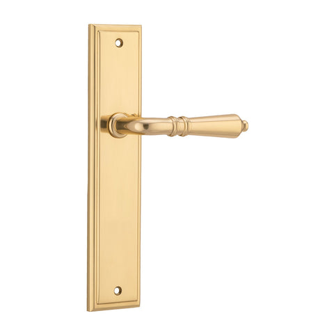 IVER Sarlat Door Lever Handle On Stepped Backplate | Passage Lever Set Only | 10 Finishes - Polished Brass