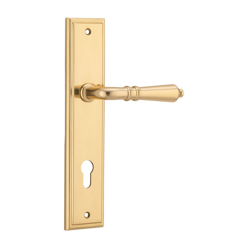 IVER Sarlat Door Lever Handle On Stepped Backplate | Entrance Lever Set Only | 10 Finishes - Polished Brass