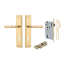 IVER Sarlat Door Lever Handle On Stepped Backplate | Entrance Kit (Key/Thumb) | 10 Finishes - Polished Brass
