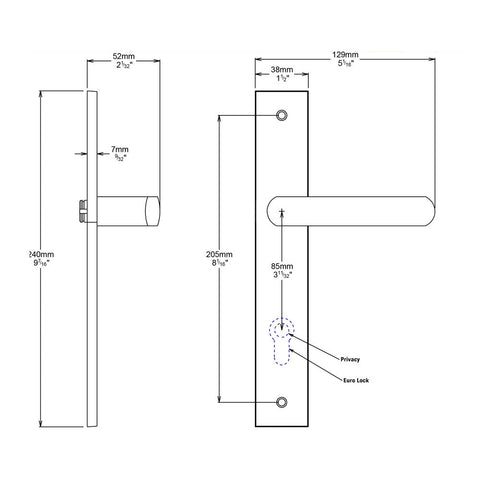 IVER Osaka Door Lever Handle On Rectangular Backplate | Separate Privacy Kit | 6 Finishes
