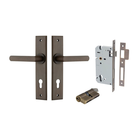 IVER Osaka Door Lever Handle On Chamfered Backplate | Entrance Kit (Key/Key) | 6 Finishes - Signature Brass
