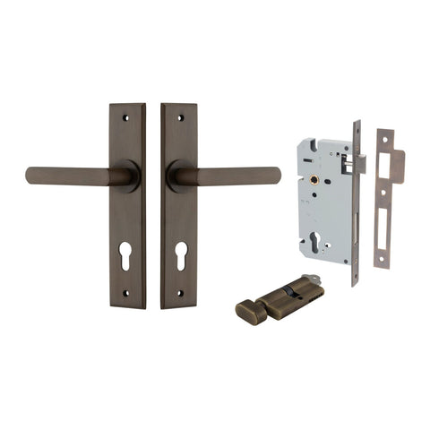 IVER Osaka Door Lever Handle On Chamfered Backplate | Entrance Kit (Key/Thumb) | 6 Finishes - Signature Brass