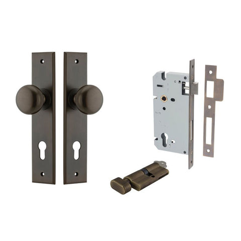 IVER Cambridge Door Knob On Chamfered Backplate | Entrance Kit (Key/Thumb) | 8 Finishes - Signature Brass