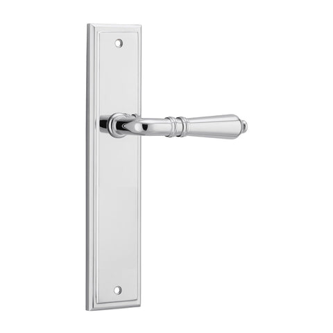 IVER Sarlat Door Lever Handle On Stepped Backplate | Passage Lever Set Only | 10 Finishes - Polished Chrome