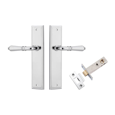 IVER Sarlat Door Lever Handle On Stepped Backplate | Passage Kit | 10 Finishes - Polished Chrome