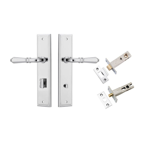 IVER Sarlat Door Lever Handle On Stepped Backplate | Separate Privacy Kit | 10 Finishes - Polished Chrome
