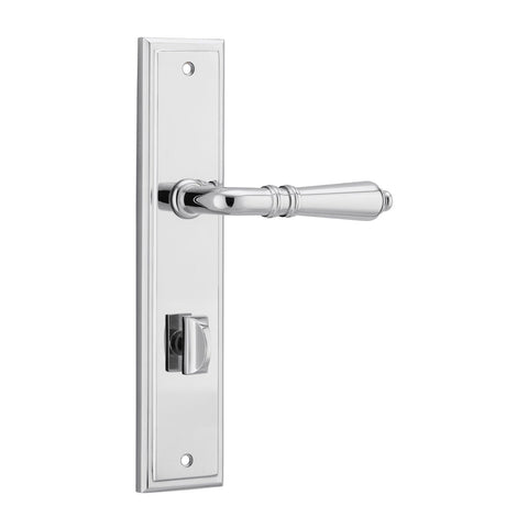 IVER Sarlat Door Lever Handle On Stepped Backplate | Privacy Lever Set Only | 10 Finishes - Polished Chrome