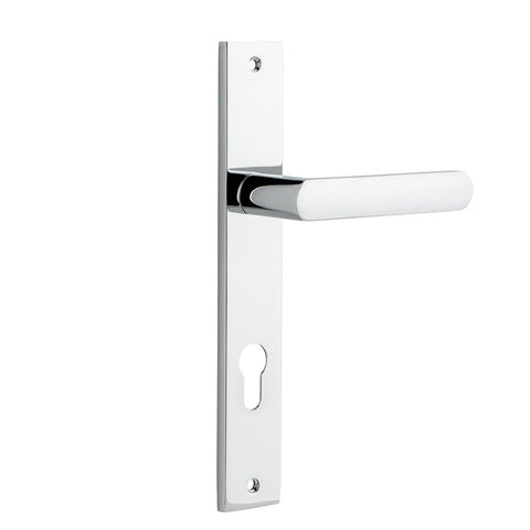 IVER Osaka Door Lever Handle On Rectangular Backplate | Entrance Lever Set Only | 6 Finishes - Polished Chrome