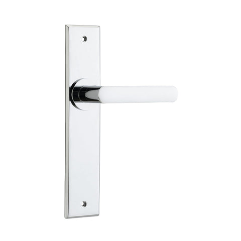 IVER Osaka Door Lever Handle On Chamfered Backplate | Passage Lever Set Only | 6 Finishes - Polished Chrome