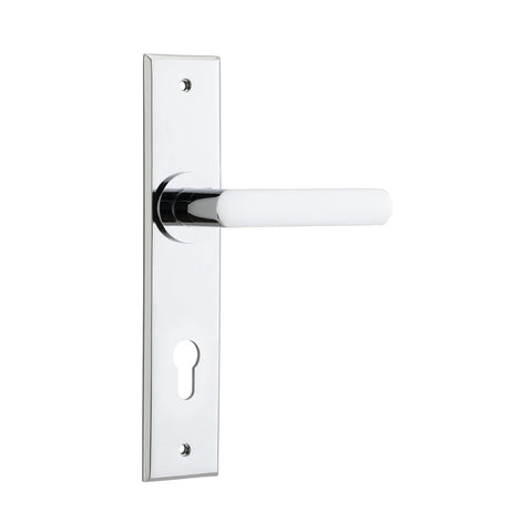 IVER Osaka Door Lever Handle On Chamfered Backplate | Entrance Lever Set Only | 6 Finishes - Polished Chrome