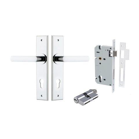 IVER Osaka Door Lever Handle On Chamfered Backplate | Entrance Kit (Key/Key) | 6 Finishes - Polished Chrome