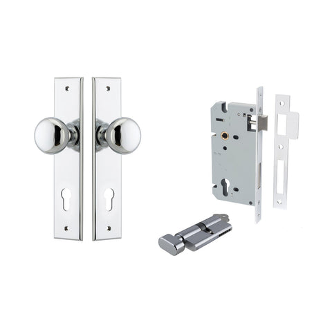 IVER Cambridge Door Knob On Chamfered Backplate | Entrance Kit (Key/Thumb) | 8 Finishes - Polished Chrome