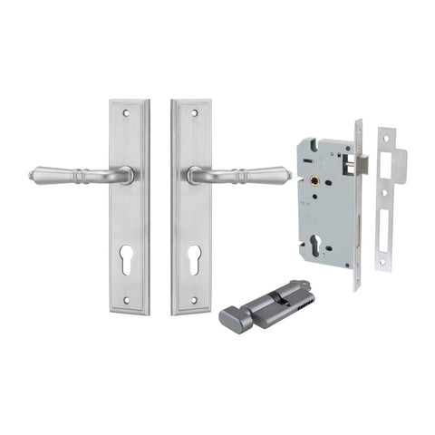 IVER Sarlat Door Lever Handle On Stepped Backplate | Entrance Kit (Key/Thumb) | 10 Finishes - Brushed Chrome