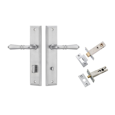 IVER Sarlat Door Lever Handle On Stepped Backplate | Separate Privacy Kit | 10 Finishes - Brushed Chrome