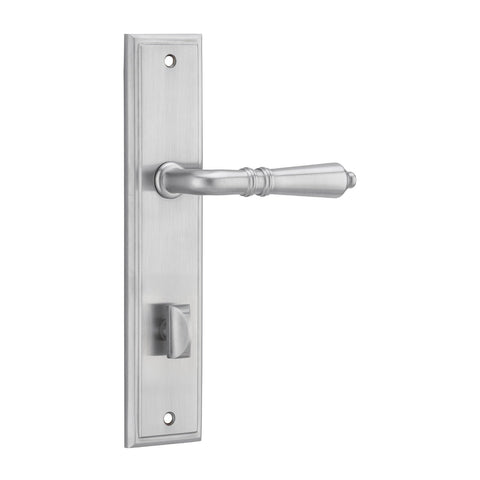 IVER Sarlat Door Lever Handle On Stepped Backplate | Privacy Lever Set Only | 10 Finishes - Brushed Chrome