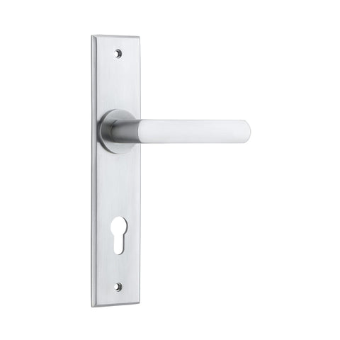 IVER Osaka Door Lever Handle On Chamfered Backplate | Entrance Lever Set Only | 6 Finishes - Brushed Chrome