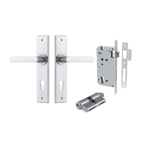 IVER Osaka Door Lever Handle On Chamfered Backplate | Entrance Kit (Key/Key) | 6 Finishes - Brushed Chrome
