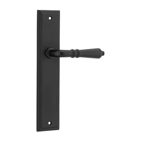 IVER Sarlat Door Lever Handle On Stepped Backplate | Passage Lever Set Only | 10 Finishes - Matt Black