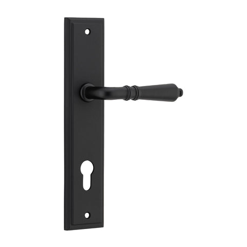 IVER Sarlat Door Lever Handle On Stepped Backplate | Entrance Lever Set Only | 10 Finishes - Matt Black