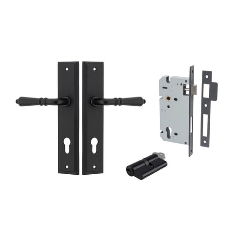 IVER Sarlat Door Lever Handle On Stepped Backplate | Entrance Kit (Key/Key) | 10 Finishes - Matt Black