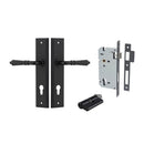 IVER Sarlat Door Lever Handle On Stepped Backplate | Entrance Kit (Key/Key) | 10 Finishes - Matt Black